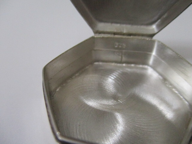Sterling silver pill box Hexagon shape solid 925 silver engraved on top