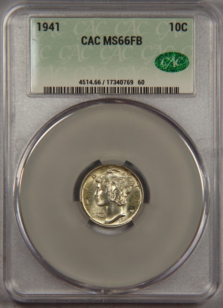 1941 Mercury Dime CAC MS66 FB 10c