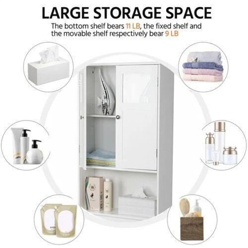 Over The Toilet Storage Cabinet Bathroom Shelf Organizer with Anti-Tip Device