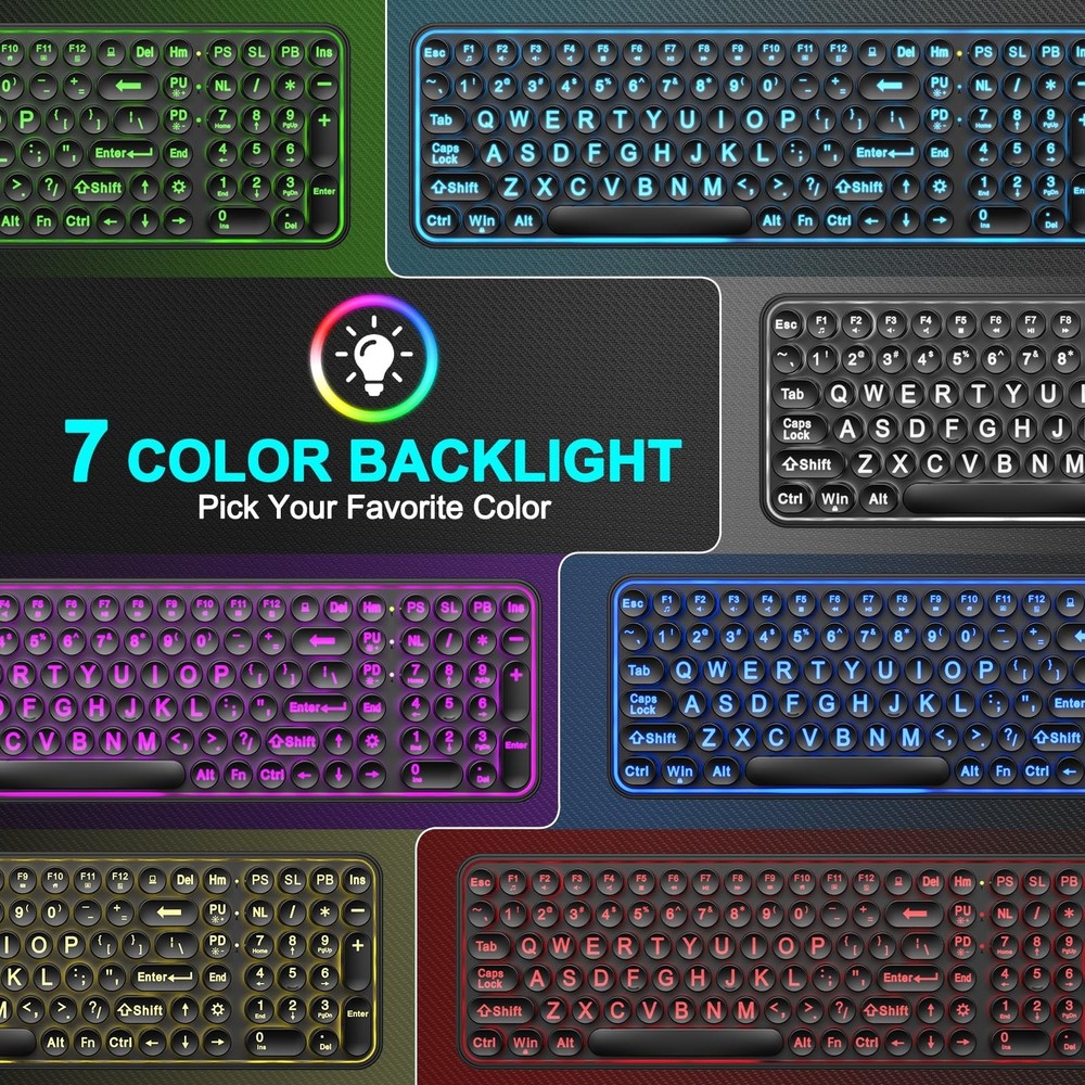 Large Print Backlit Keyboard, Wired USB Lighted Computer Keyboards with 7-Col...