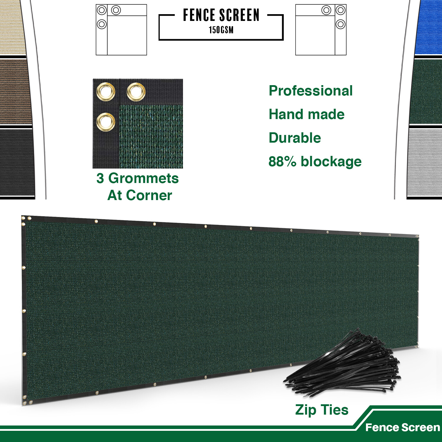 4' 5' 6' 8' tall Fence Privacy Screen Shade Cover Windscreen Mesh Garden-Green