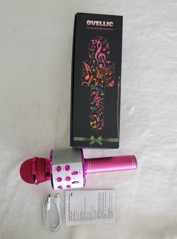 Pink Karaoke Microphone Wireless And Bluetooth With LED Lightning