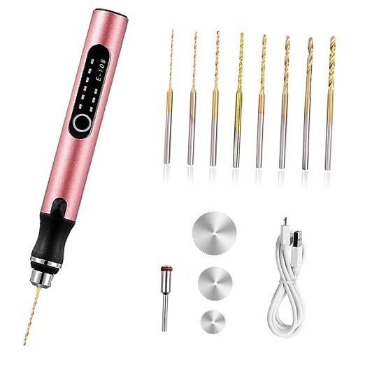 3-Speed Cordless Mini Drill Pen With 8 Small Drill Bits,Rechargeable Pink