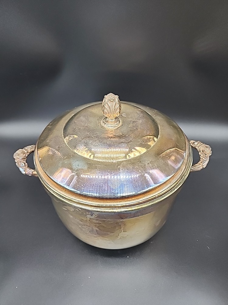 Vintage Federal Silver Company Silver Plated Ice Bucket Tarnished/ Pyrex Insert