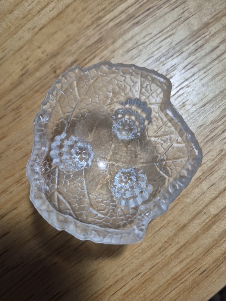 Vintage Clear Glass Salt Cellar Dip Footed Grape Leaf