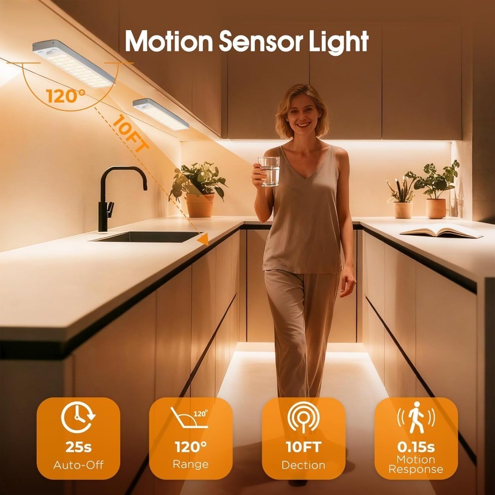 Under Cabinet Lighting Rechargeable Dimmable LED Lights Motion Sensor Wireless