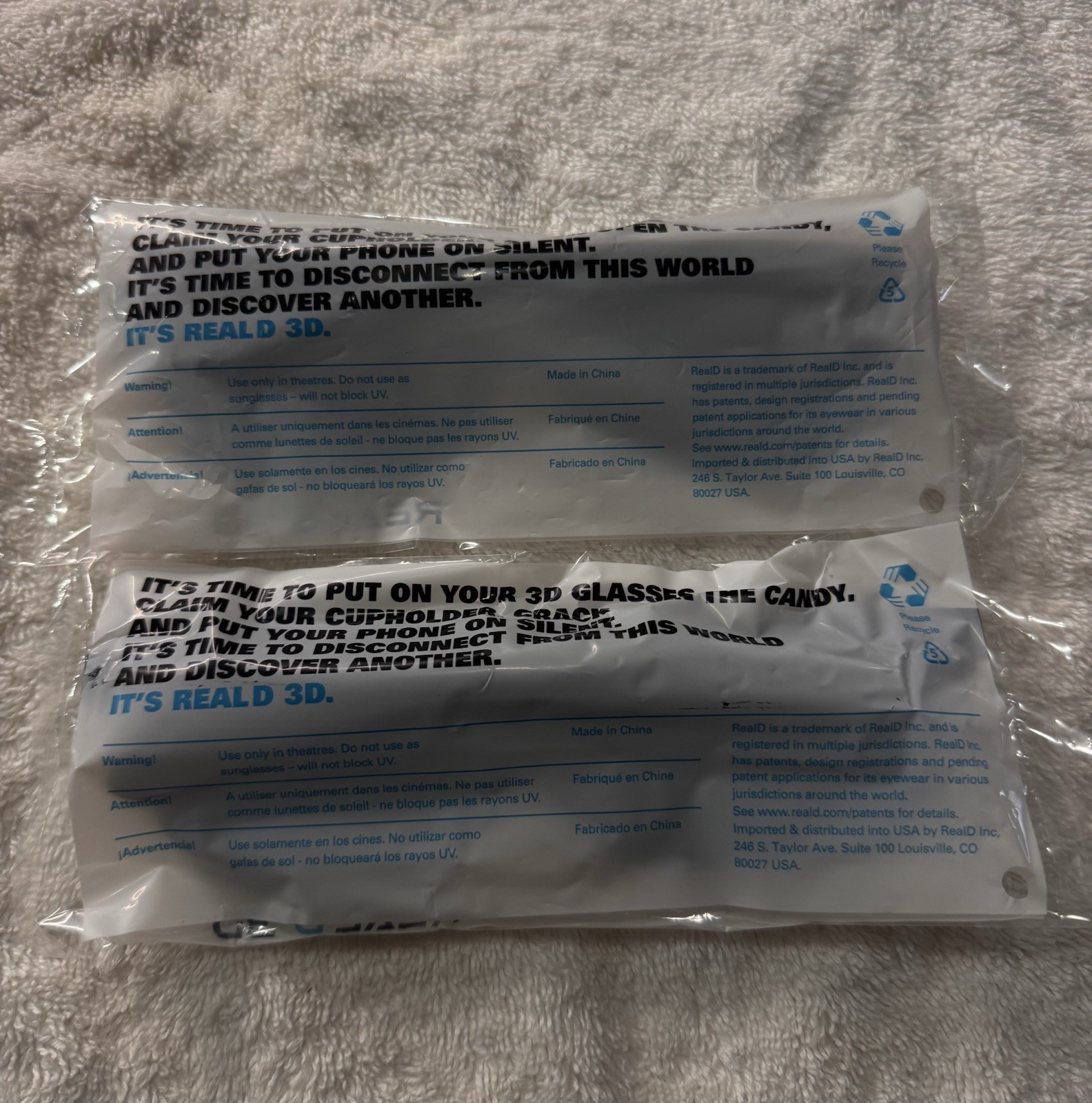 2 PACKAGES REAL 3D MOVIE GLASSES ONE SIZE FITS ALL NEW SEALED