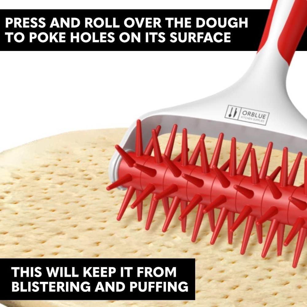 Pizza Dough Docker, Pastry Roller with Spikes, Pizza Docking Tool Passion Red