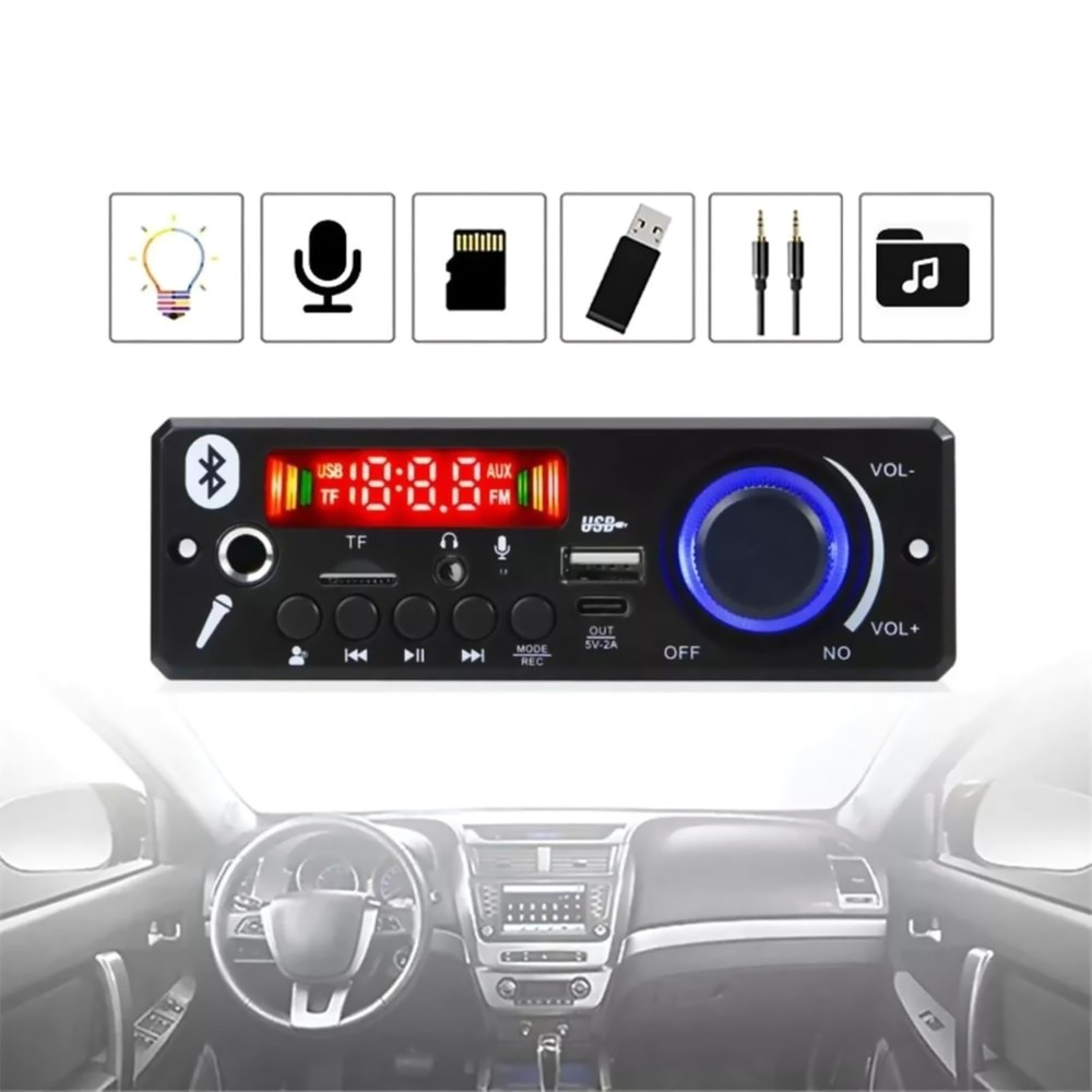 160W Amplifier Bluetooth 5.0 DC12V MP3 Decoder Board FM Audio Microphone Player