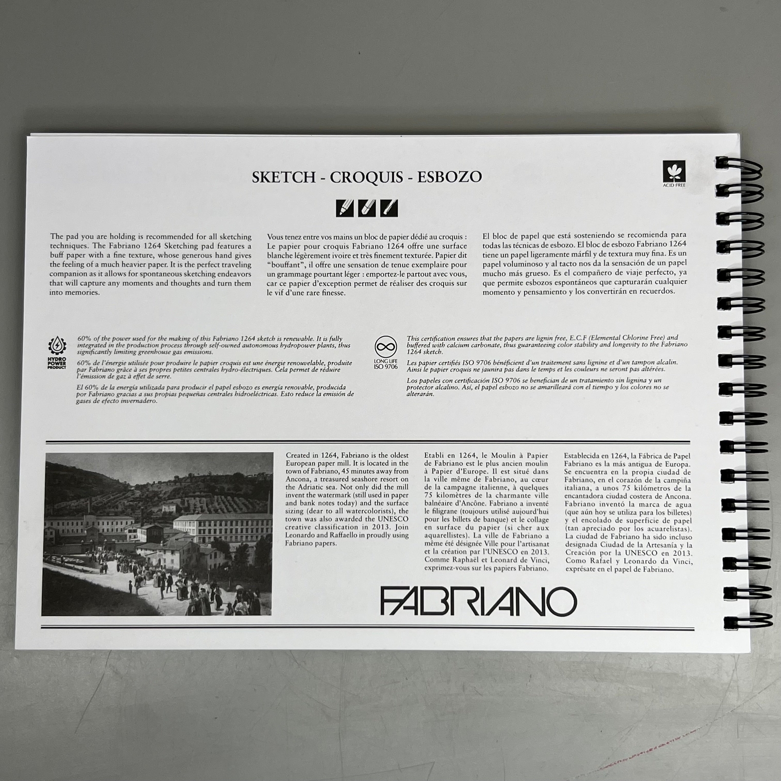 FABRIANO (5 PACK) I264 Sketch Paper Pads 9" x 12" ITALY 100 Sheets (500 TOTAL) W