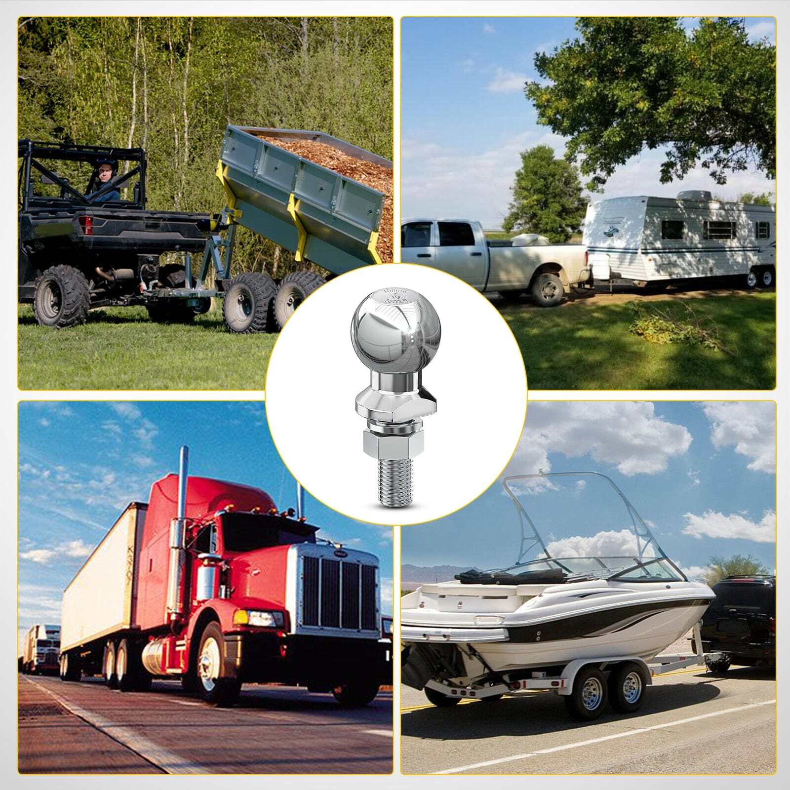 Nilight 2 Inch Diameter Chrome Trailer Hitch Ball, New