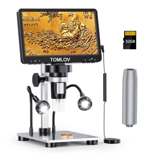 TOMLOV 7" LCD Coin Microscope 1080P Digital Microscope 1200X Magnifier Full View