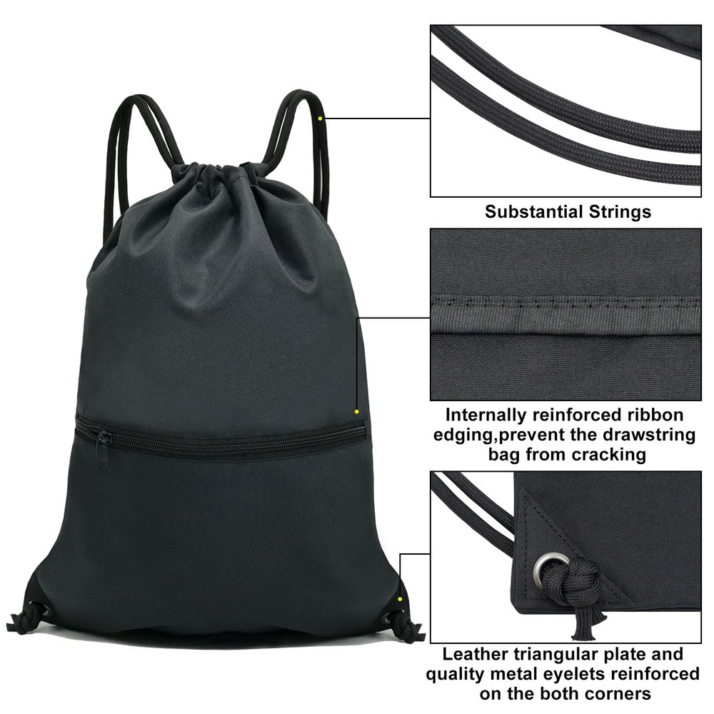 Drawstring Backpack Bag Sport Gym Sackpack - black