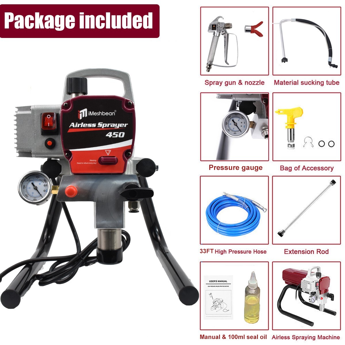 2.5HP Electric Airless Paint Sprayer High Efficient 3300PSI W/Extension Rod 110V