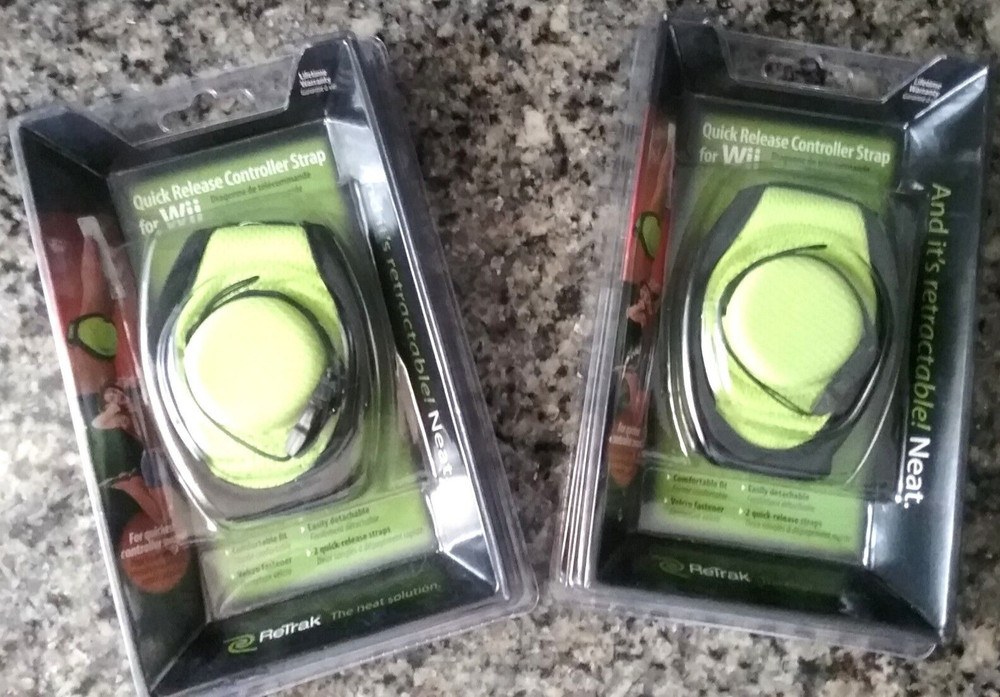 (2) ReTrak Quick Release Controller Straps Retractable for Nintendo Wii NEW