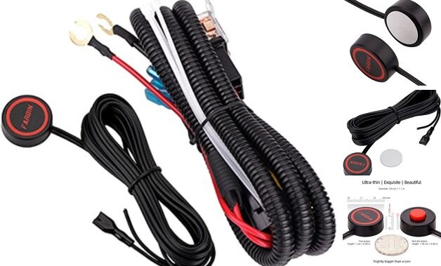 Horn Button Switch, Waterproof Train Horn Wiring Kit, flat button and wire
