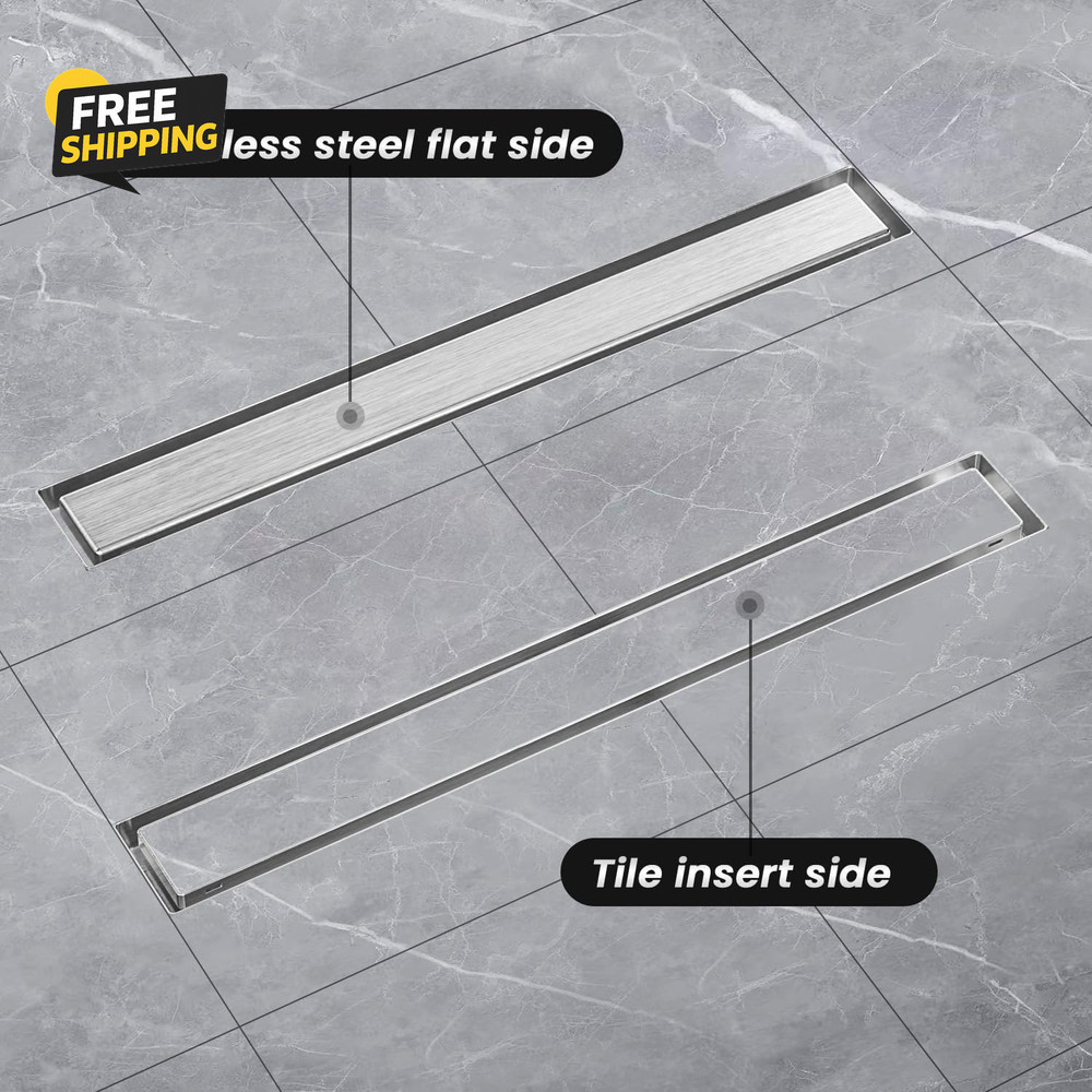 Linear Shower Drain 30 Inch Brushed Nickel with Tile Insert Rectangle Floor