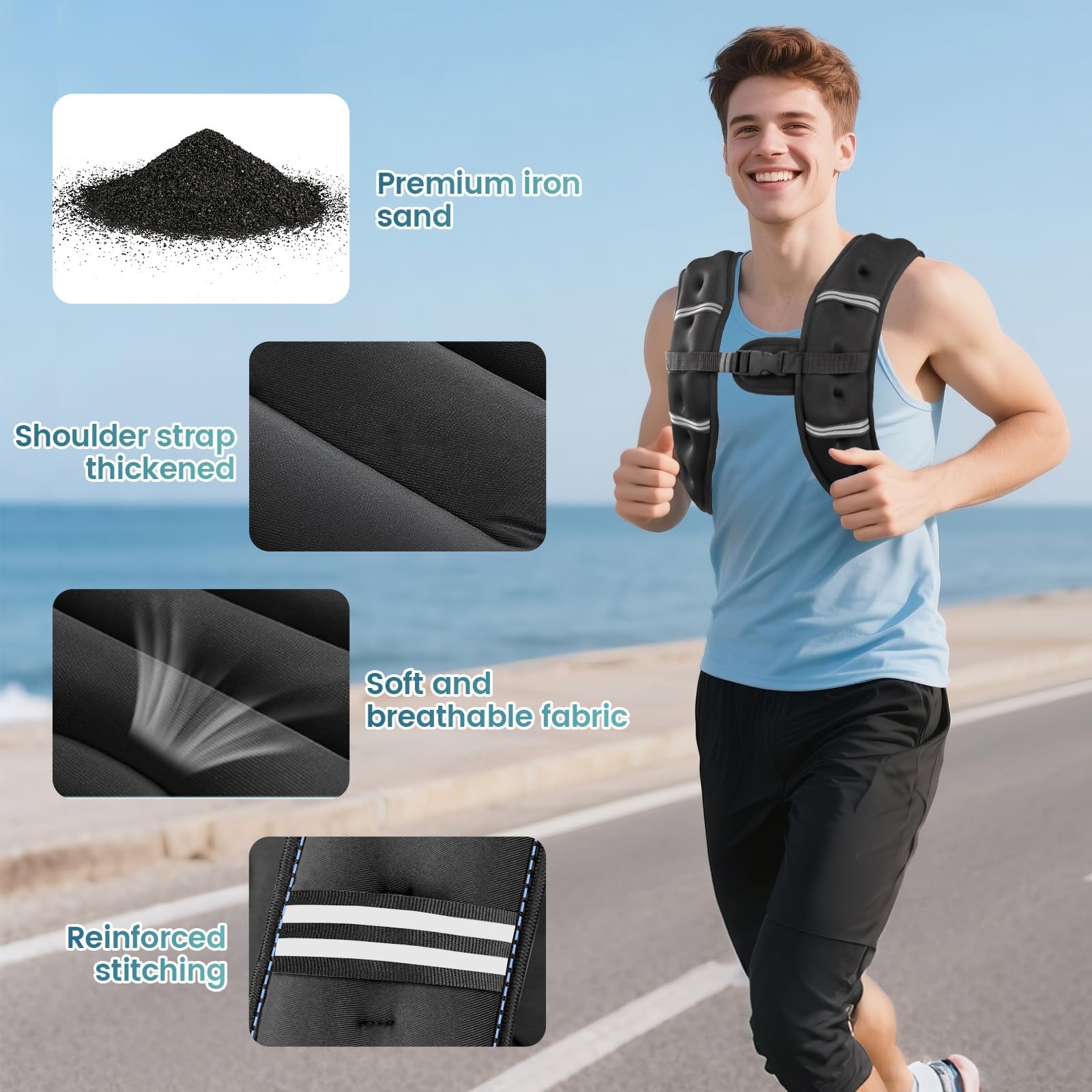 Weighted Vest Reflective Stripe Adjustable Two Straps for Men Women 8lb