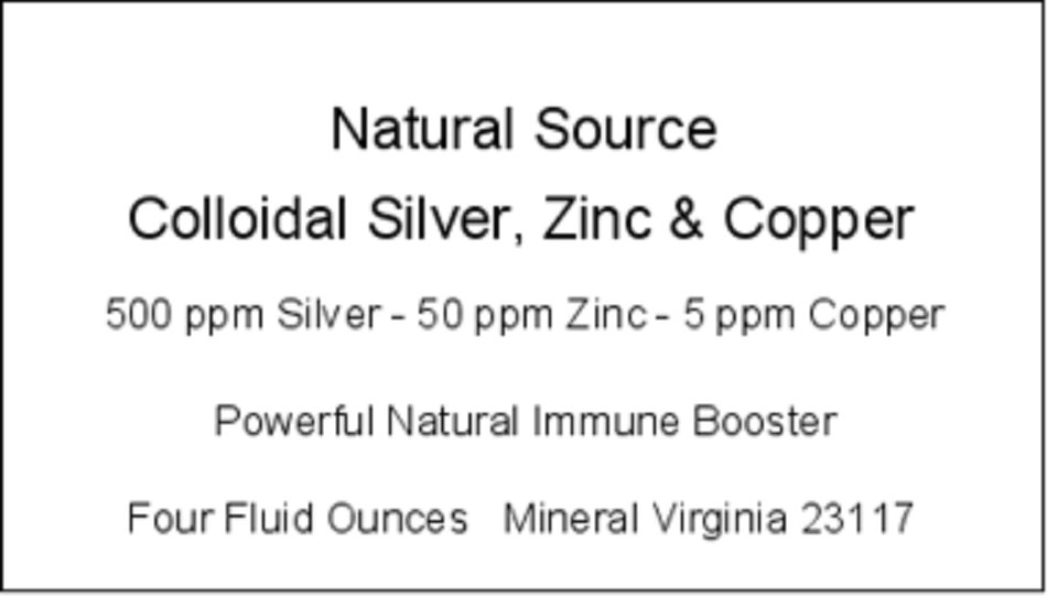 Natural Source Colloidal Zinc, Silver & Copper Immune Booster - Four oz dropper