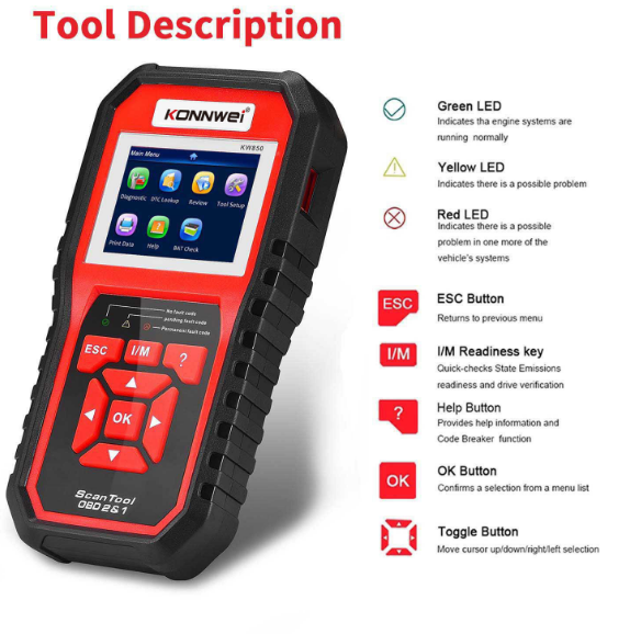KONNWEI KW850 OBDII Automotive Fault Scanner Code Reader tester Scanner Tool
