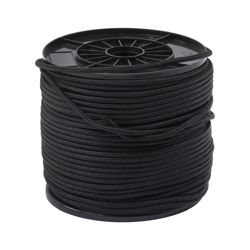 1/4" × 500' Black Nylon Rope Sturdy Spool Solid Braid Knot Rope Multipurpose