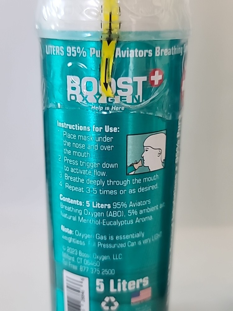 ( 2 ) BOOST OXYGEN 95% Pure Oxygen, Menthol-Eucalyptus, 5 L, MEDIUM Unit