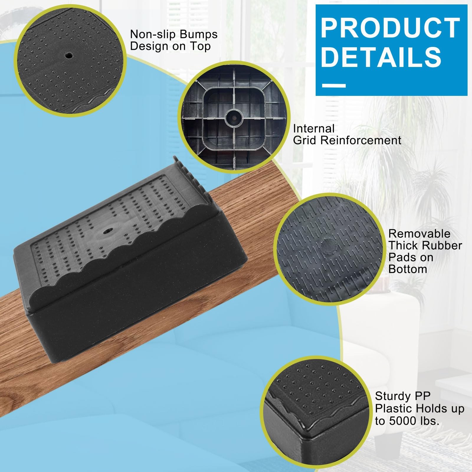 EGTTGIN Bed Risers 1 inch, 2 inch, 3 inch, 4 inch Heavy Duty, Adjustable Furn...