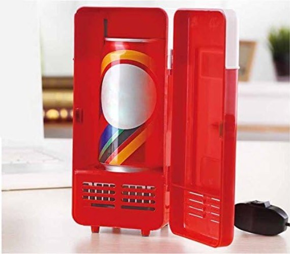 Versatile Mini USB Fridge with Cooling & Heating - Red Design for Office
