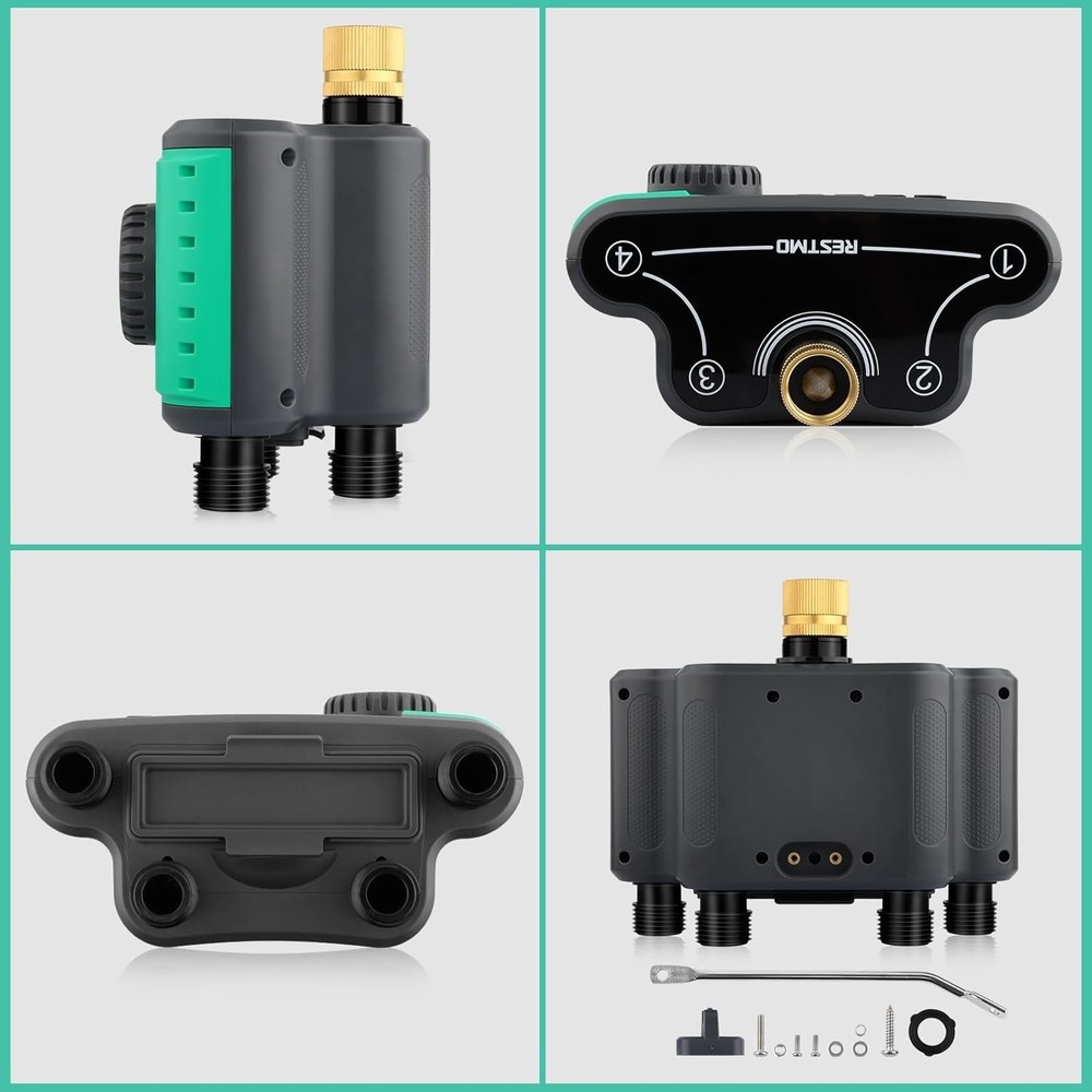 Programmable 4-Zone Sprinkler Timer with Brass Inlet for Effortless Garden Care