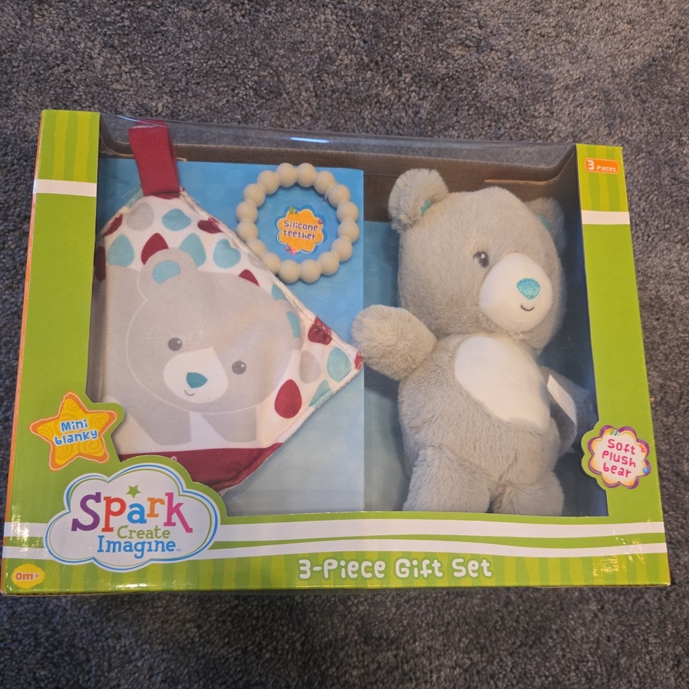 Spark Create Imagine 3-Piece Infant Gift Set Soft Bear Teether Mini Blanky - NIB