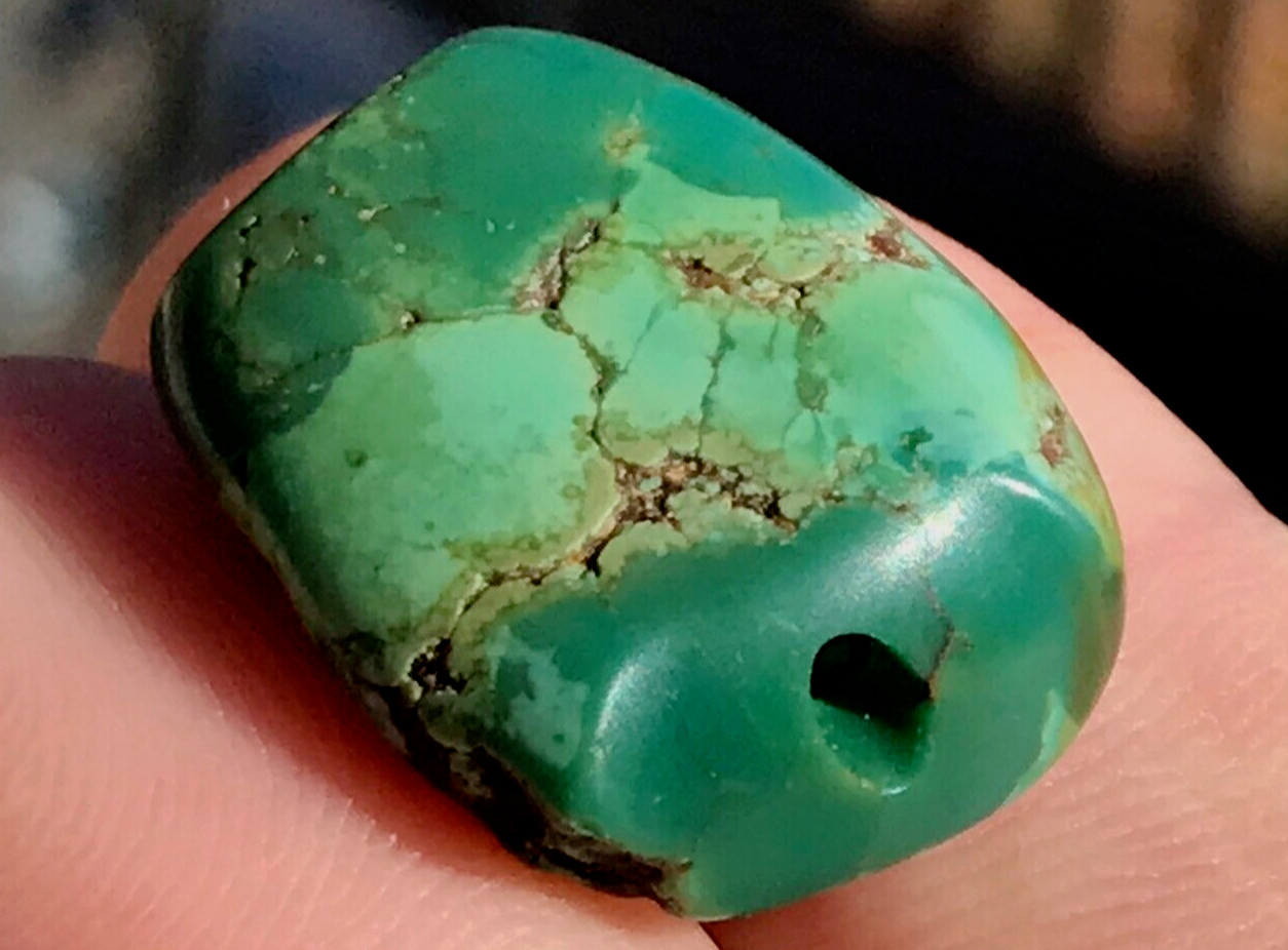RARE ANTIQUE VERY OLD TIBETAN TURQUOISE BEAD - BEAUTIFUL WORN PATINA!