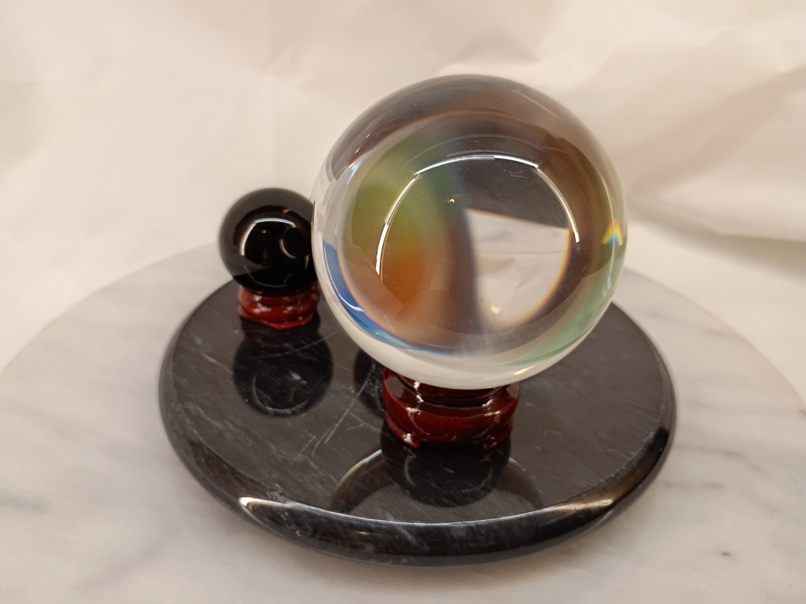 Lot Of 5 Glass Orbs Marbles With Stands And Marble Base Meditation Healing