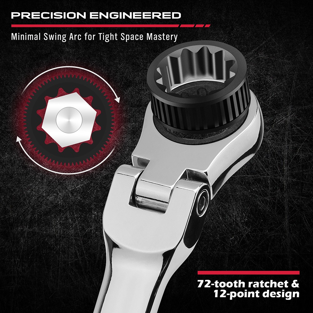 6Pcs Extra Long Ratcheting Wrenches Spanner Set Double Box End Flex-Head Metric