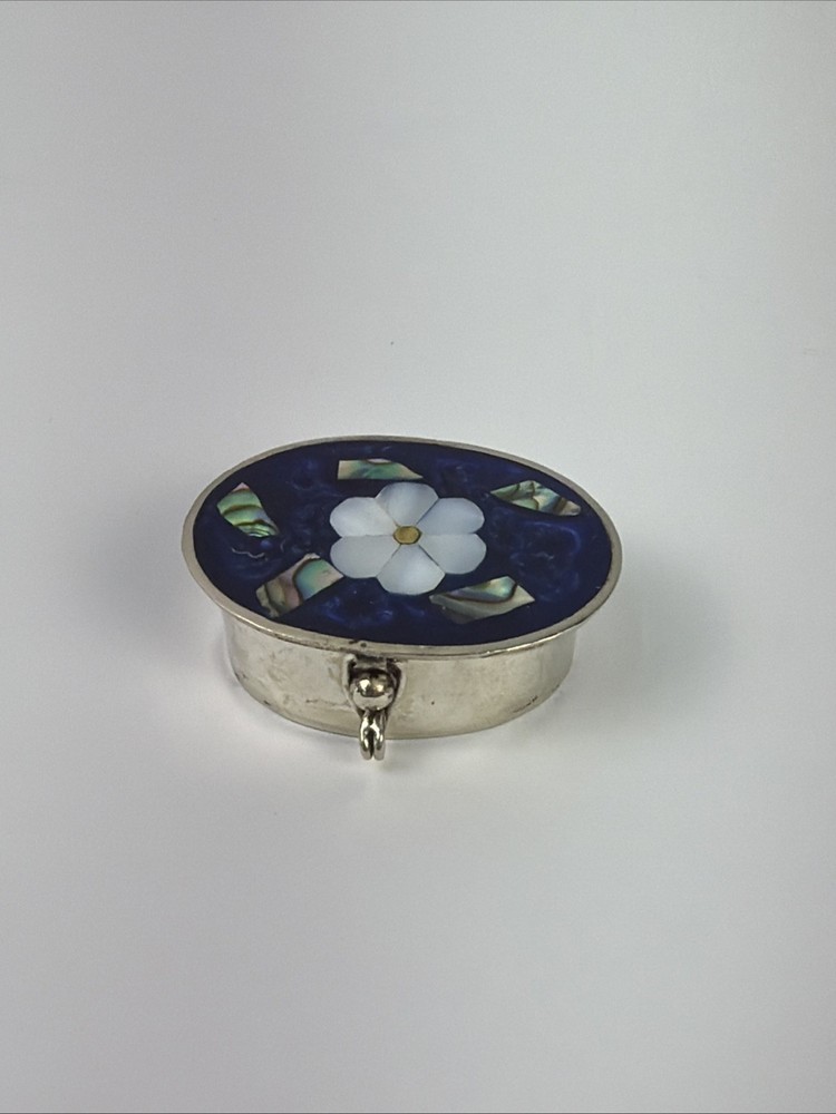 Vintage Mexican Silver  Pill Box Abalone