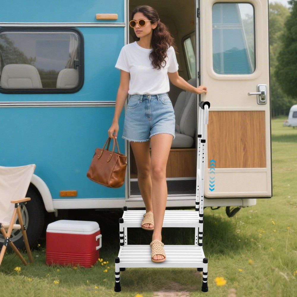 Double Step Stool With Adjustable Handle, Anti Slide Step Gap 21 Inches Long