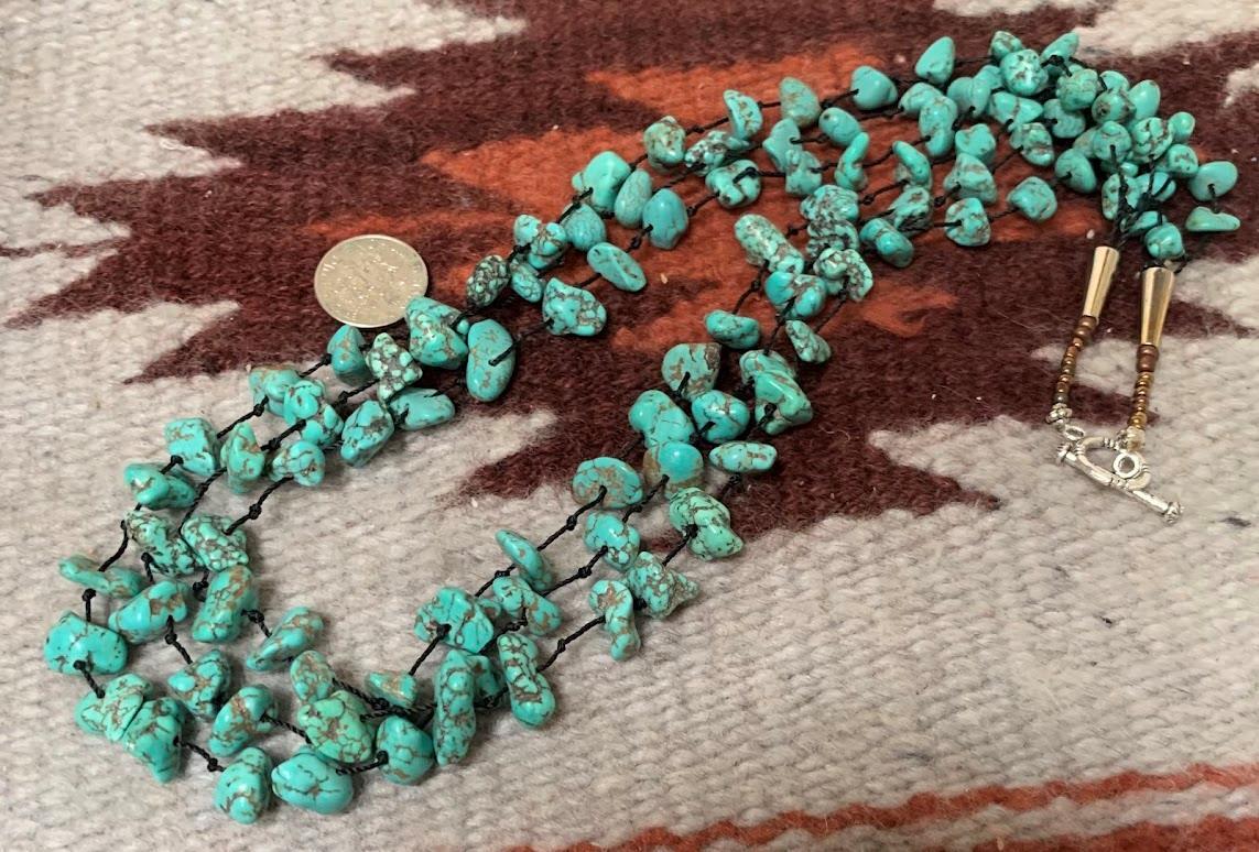 Ethnic multi-strands turquoise nuggets necklace(g170a-w2.5)