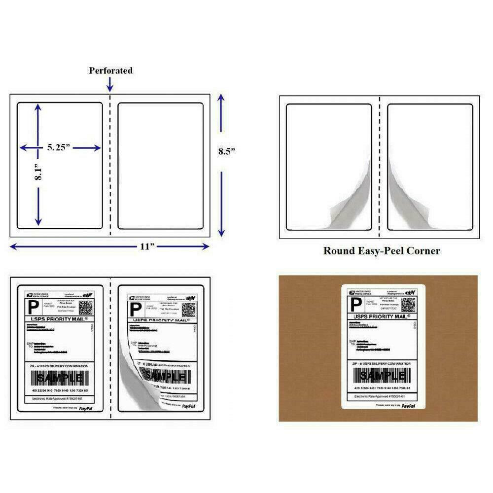 200-10000 Premium 8.5x5.5 Round Corner Shipping Labels Half Sheet Self Adhesive