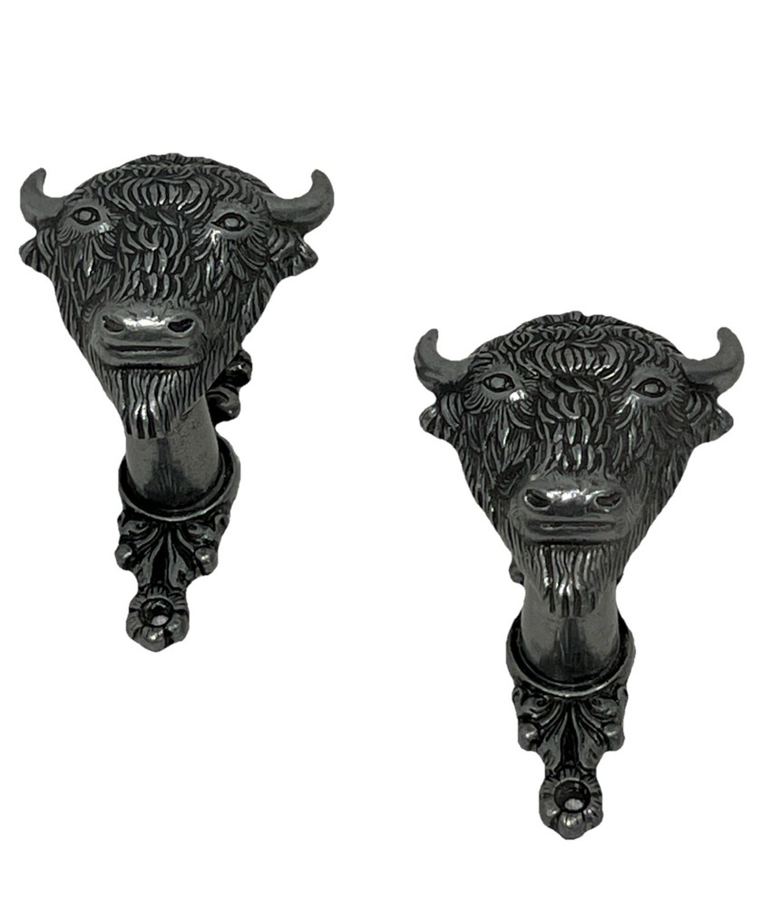 2 Buffalo Bison Wall Hook Keys Coats Single Hook Drawer Pull Pewter Ranch Spain