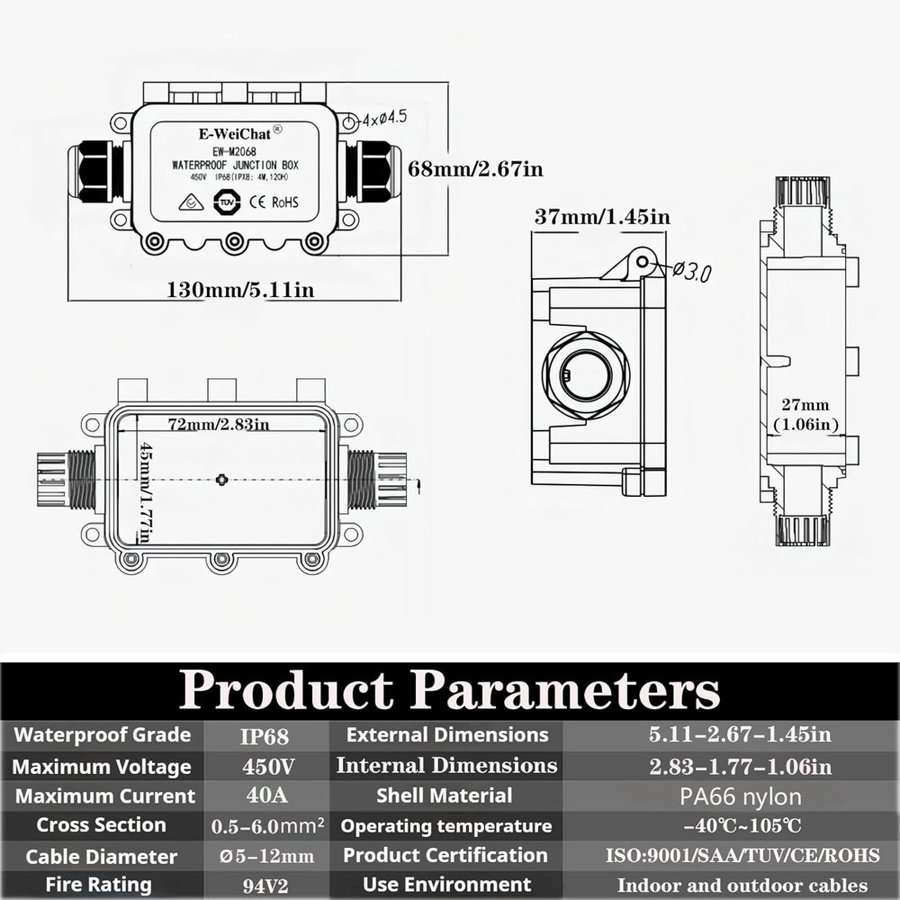 Outdoor Waterproof Junction Box Plastic Cable Electrical Open Splice Underground