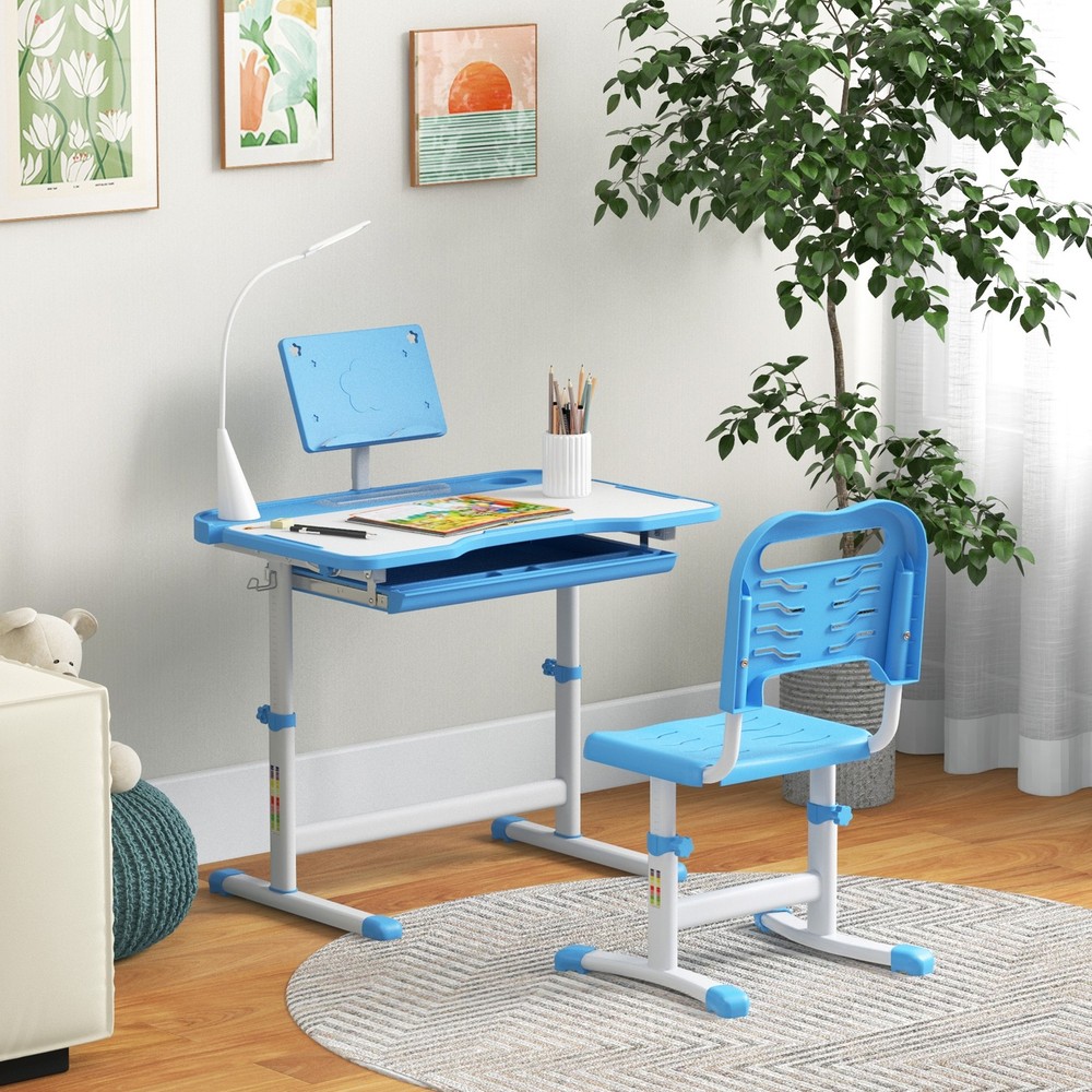 Multi-Function Kids Desk & Chair Set Height Adjustable School Study Table, Pink
