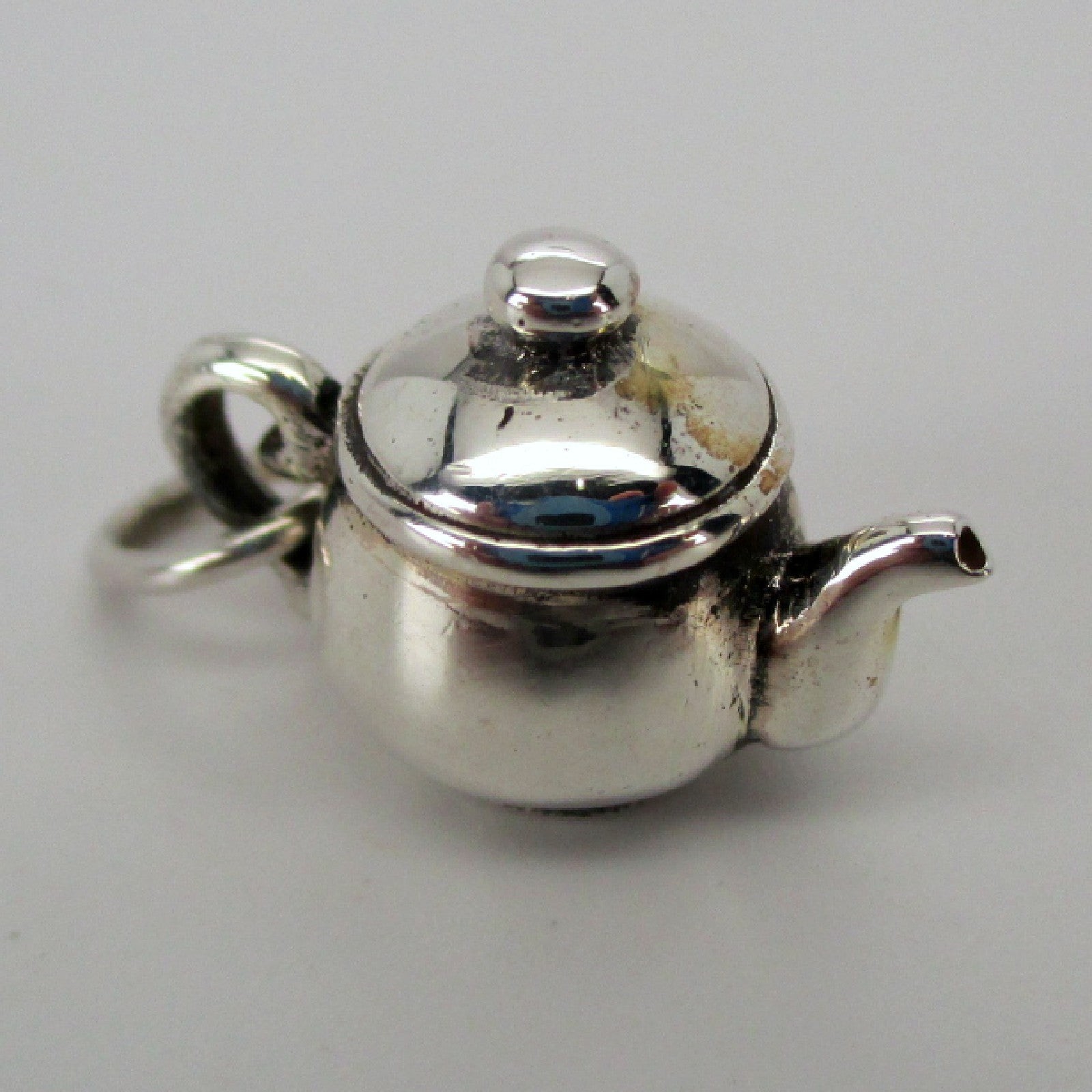 Vintage GRANDMA'S TEAPOT Charm for Bracelet STERLING SILVER Brown County NEW