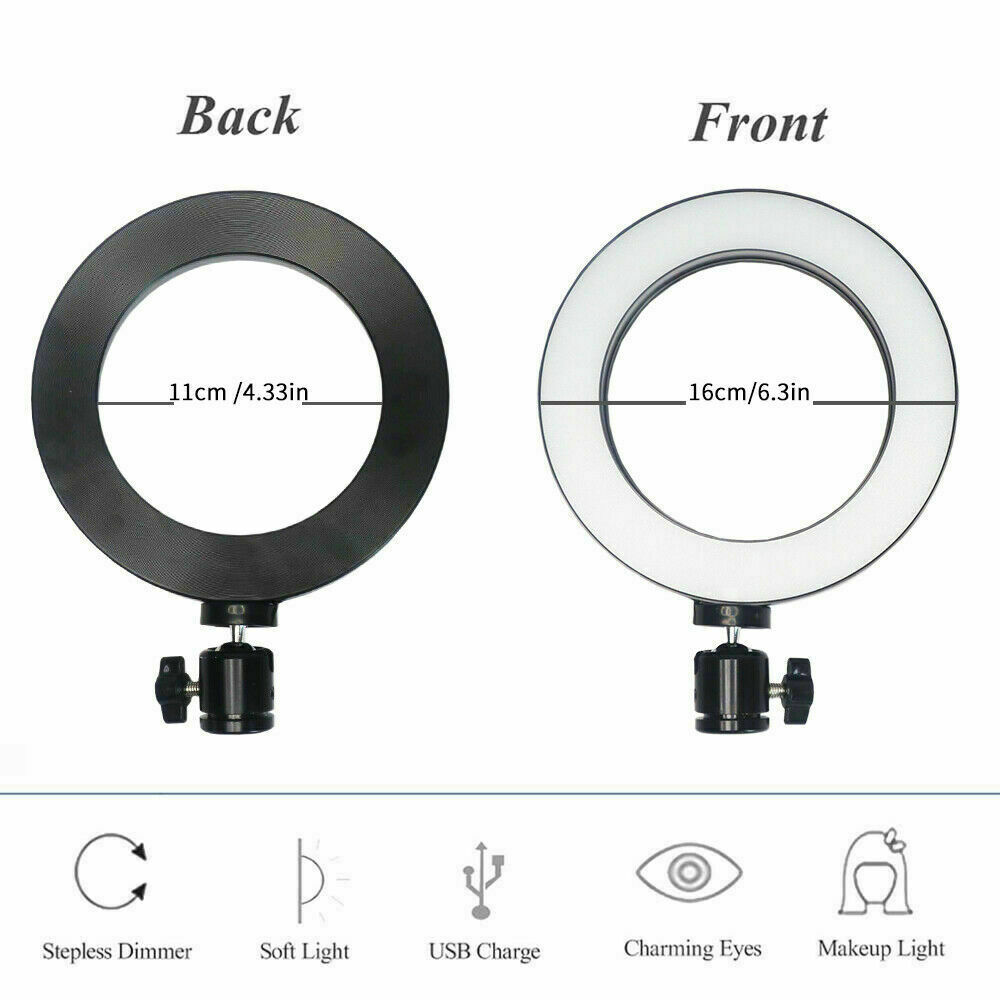 6" Dimmable Mini LED Ring Light w/Tripod for Video Live Stream Makeup Selfie USB