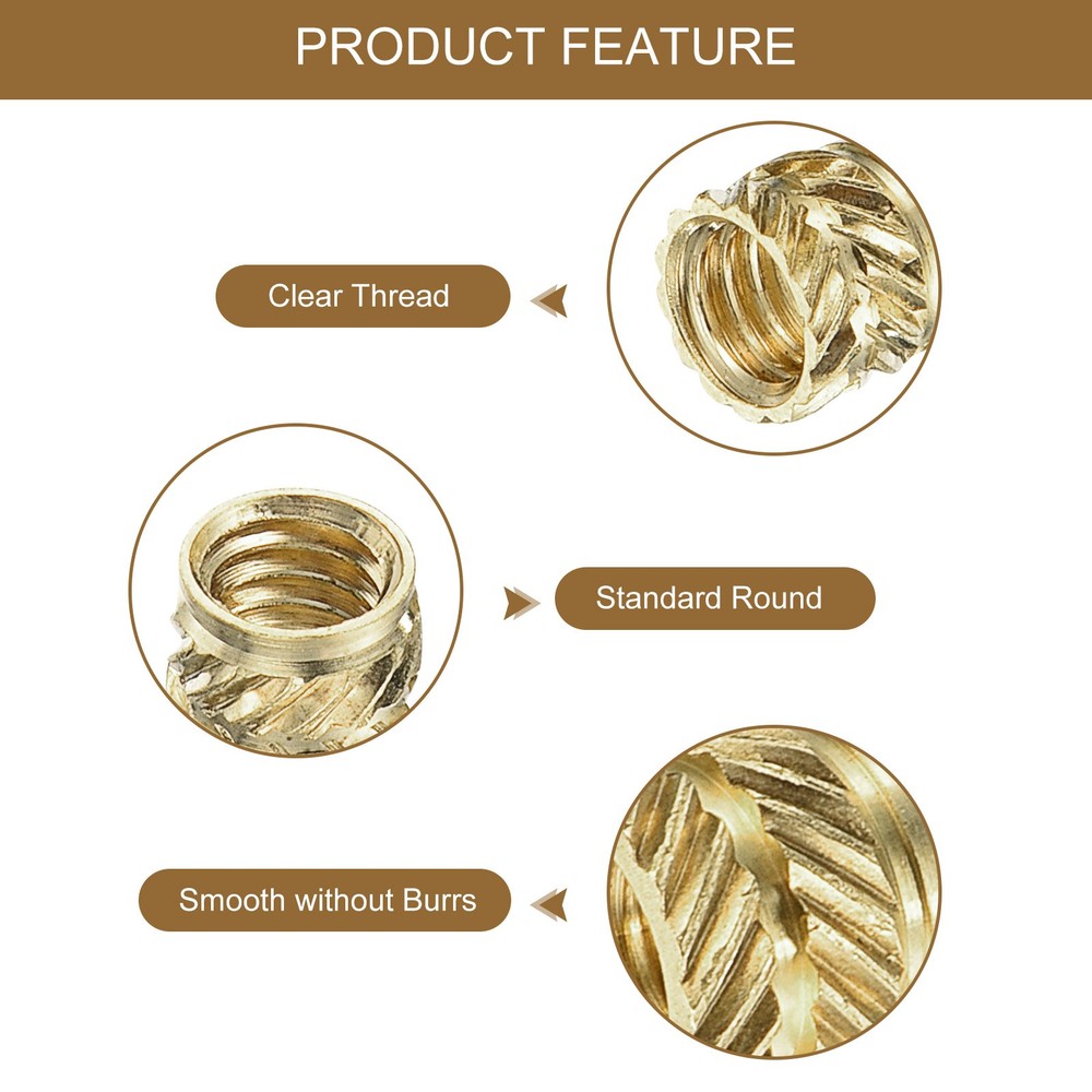 80Pcs Knurled Insert Nut M4 x 4mm L x 5mm OD Female Thread Brass Embedding Nut