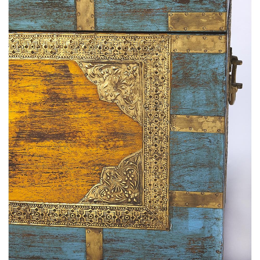 Nador Hand-Painted Brass Inlay Storage Trunk Coffee Table, Assorted