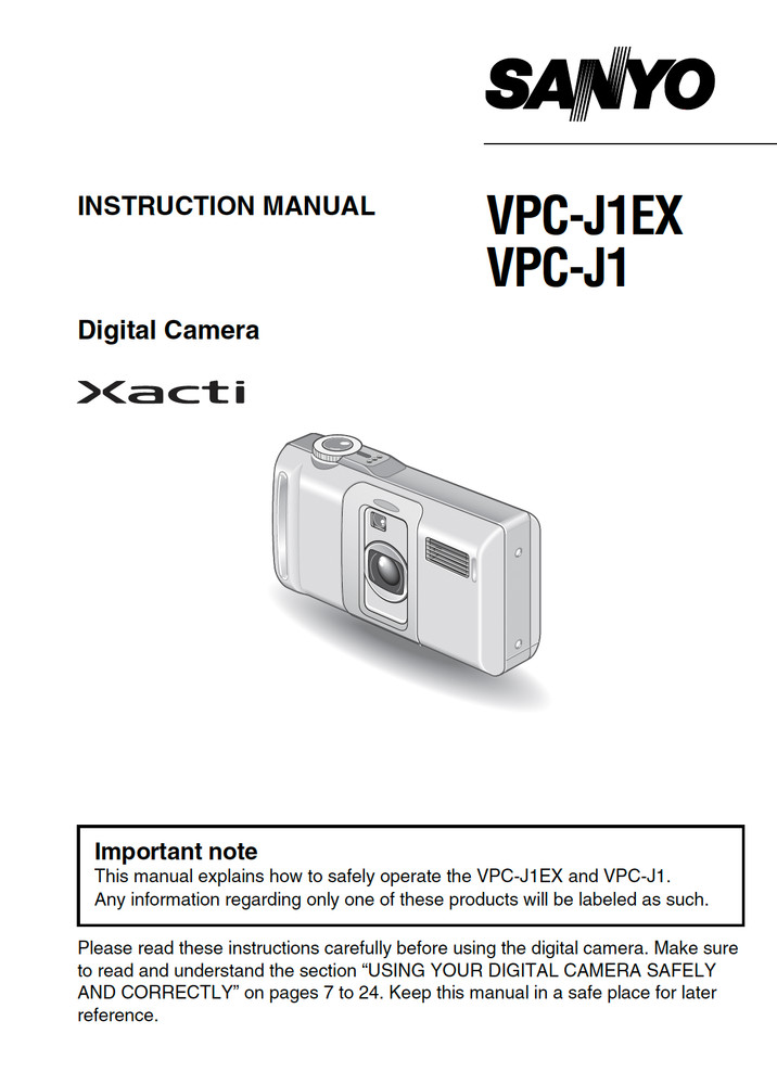 Sanyo VPC-J1 J1EX Digital Camera User Owner Instruction Manual