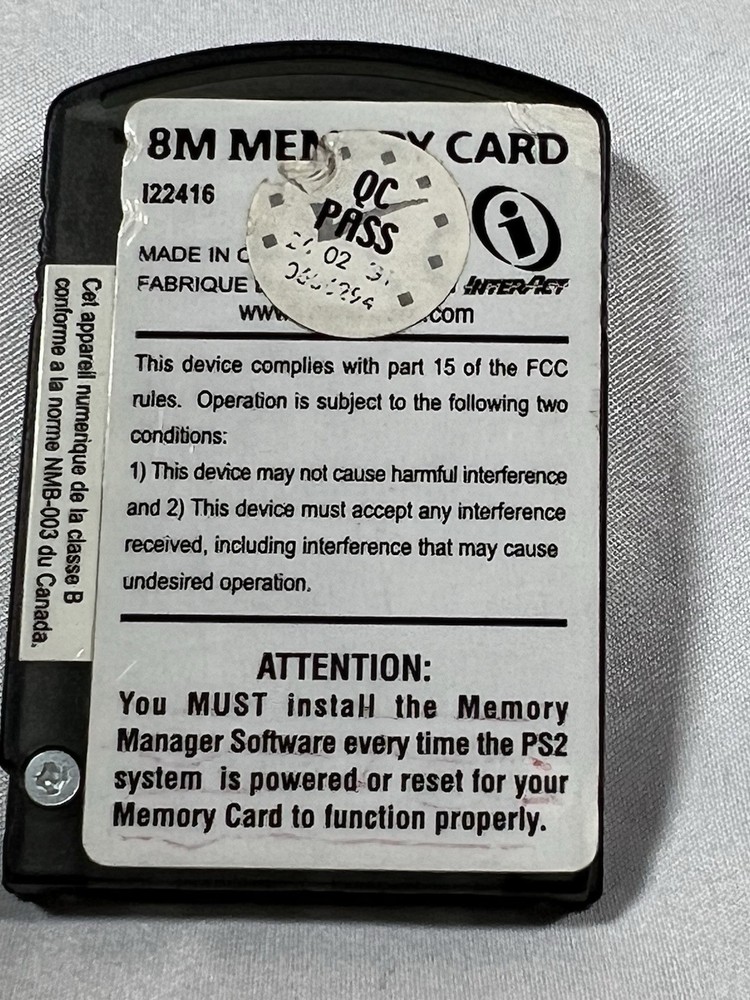 PlayStation 2 Memory Card 8MB Interact For Sony PS2