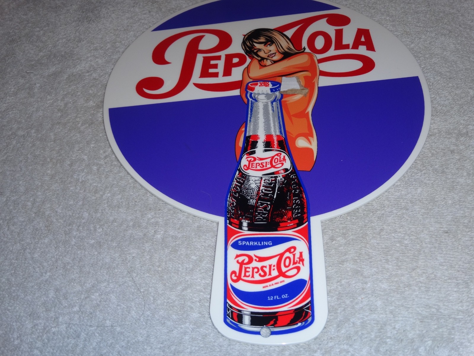 VINTAGE SPARKLING PEPSI COLA SODA BOTTLE👩WOMAN 12" METAL SODA GASOLINE OIL SIGN