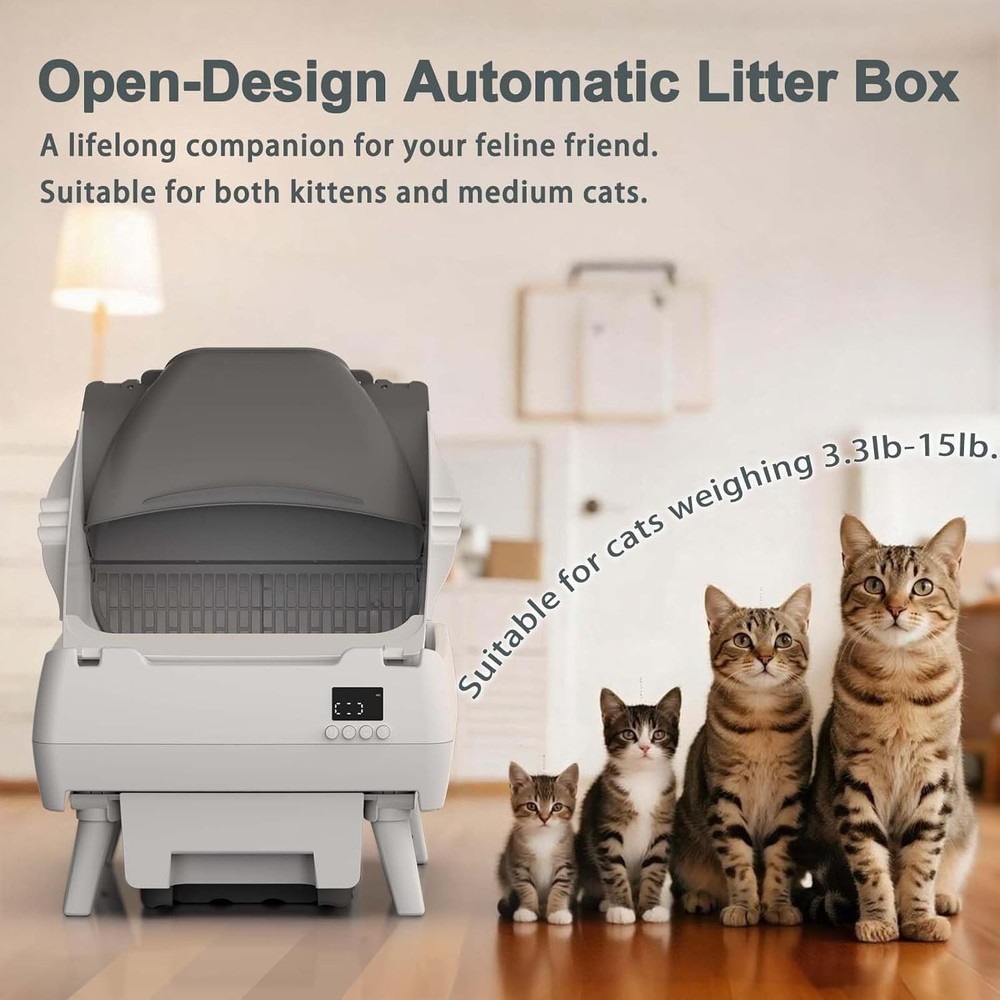 Automatic Cat Litter Box with App Control - Self-Cleaning & Safe for Medium Cats