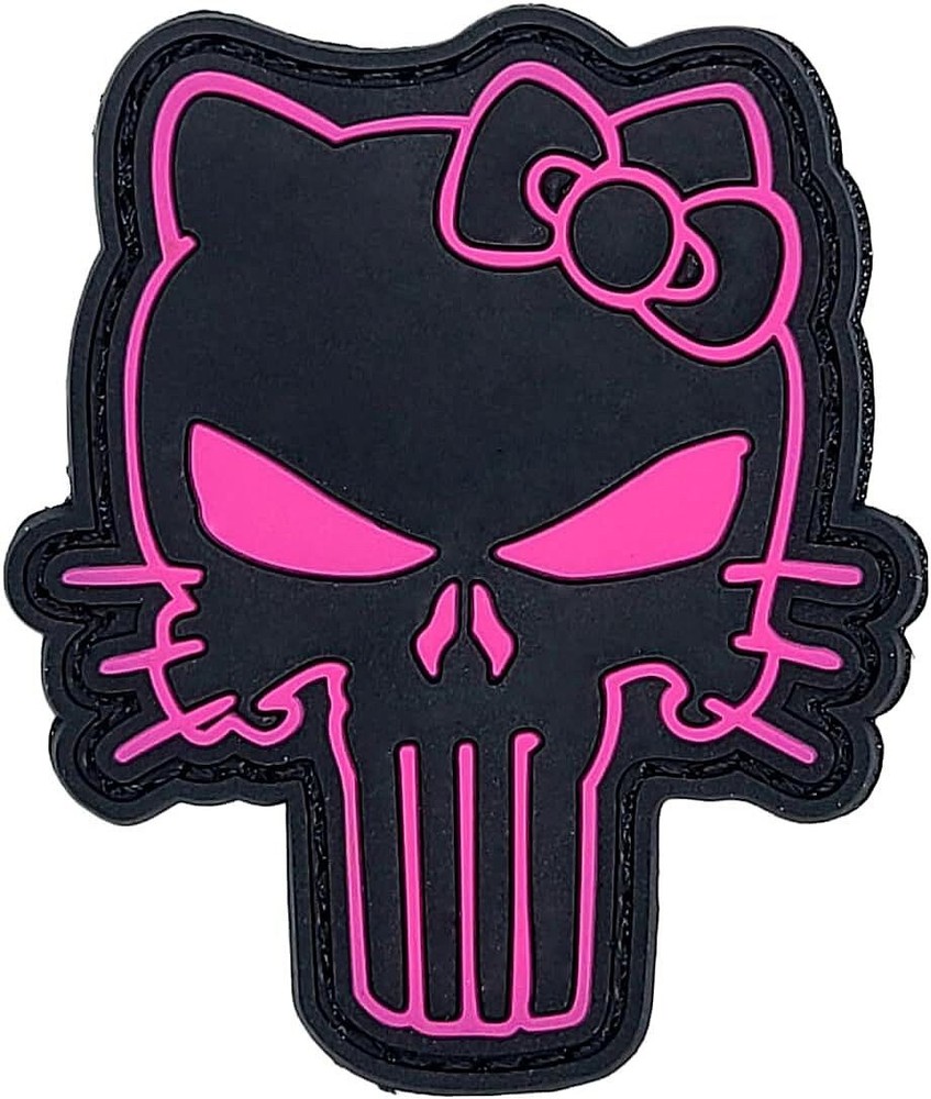 Hello kitty Skull Pink PVC Rubber Morale Patch- 2PC 2.5" PVC Hook Backing