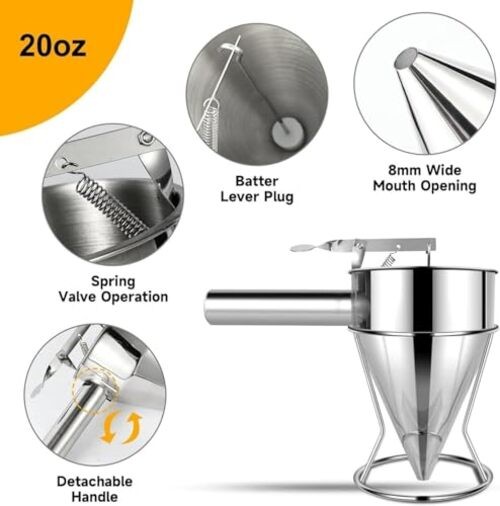 20 OZ Multi-Functional Pancake Batter Dispenser, Multi-Caliber Stainless 600ml